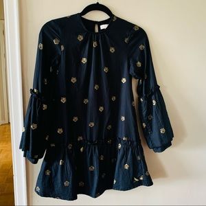 “Bleu Comme Gris PARIS” size 16 Dress black dress with gold tiger motif